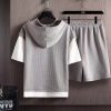 Fake Two-piece Waffle Short Sleeve Sports Set Men – Bild 3