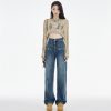 Women's Straight Jeans Dark Blue Embroidered Letters – Bild 9
