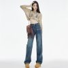 Women's Straight Jeans Dark Blue Embroidered Letters – Bild 3