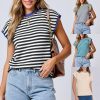 Women's Round Neck Knitted Top Casual Striped Contrast Color Sweater – Bild 4