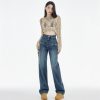 Women's Straight Jeans Dark Blue Embroidered Letters – Bild 6