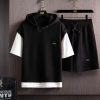 Fake Two-piece Waffle Short Sleeve Sports Set Men – Bild 4