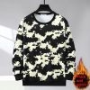 Men's Striped Round Neck Sweater Fleece-lined Thickened – Bild 7