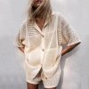 Casual Short Sleeve V-neck Hollow Shirt Shorts Sports Two-piece Set – Bild 6