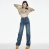 Women's Straight Jeans Dark Blue Embroidered Letters – Bild 7