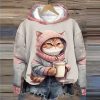 3D Printed Cat Pattern Sportswear Casual Hoodie Long Sleeve Top – Bild 2