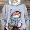 3D Printed Cat Pattern Sportswear Casual Hoodie Long Sleeve Top – Bild 7